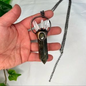 Copper Electroformed Labradorite & Quartz Crystal Point Necklace